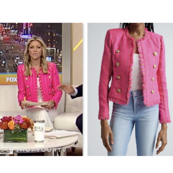 L'AGENCE Jackets & Blazers - NEW L'AGENCE Tinlee Tweed Jacket - Barbie Pink Shocking Pink Gold Stripe